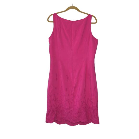 Jones New York Sz 16 Barbiecore Sleeveless Eyelet Linen Silk Dress Lined Pink A! - Picture 2 of 10